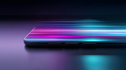 Fototapete - Smartphone's Digital Aura: The sleek smartphone, radiating an ethereal glow of luminous energy, embodies the essence of technology. This photo captures the dynamic spirit of communication.
