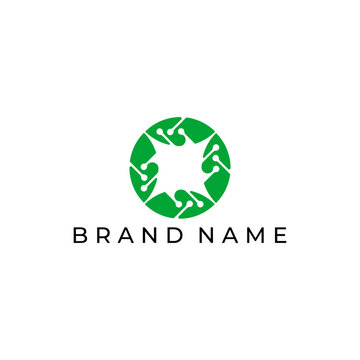ILLUSTRATION ECO TECH LEAF GREEN COLOR SIMPLE BOTANICAL GEOMETRIC NATURE LOGO ICON TEMPLATE ELEMENT DESIGN VECTOR