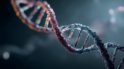 Poster - DNA Helix: A visually stunning, photorealistic close-up of a double helix, rendered in a science-inspired environment. showcasing the intricate beauty of genetics.