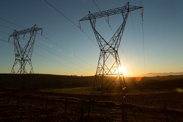 Poster - The evening electricity pylon silhouette