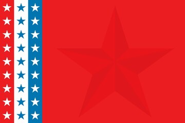Poster - Showing flat art with red field embossed star, three stripes with six stars, transparent background