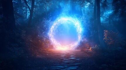 magic teleport portal in a mystic forest, gate to a parallel world