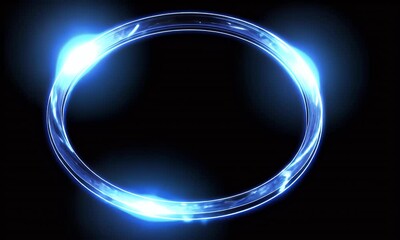 Poster - Abstract blue glowing circular frame on a black background, a futuristic technology concept.
