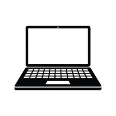 Poster - Modern portable computer with blank screen isolated on white background simple flat black minimalist silhouette vector icon design illustration of an open laptop vector art