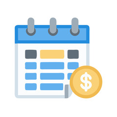 Poster - Blue calendar icon with dollar coin; financial planning concept