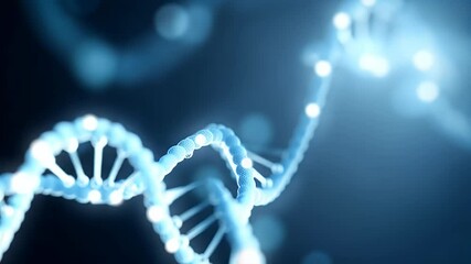 Aufkleber - Abstract futuristic DNA double helix background, blue and white color scheme, glowing dots on a dark background, 