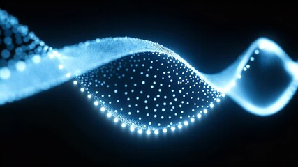 Aufkleber - Abstract futuristic DNA double helix background, blue and white color scheme, glowing dots on a dark background, 