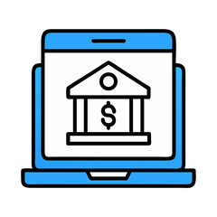 Poster - Online banking on laptop with blue outline illustration