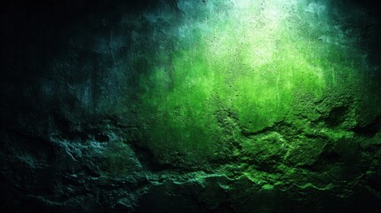 Poster - A textured wall exhibits natural green hues and patterns, illuminated by soft light, creating an atmospheric and moody ambiance. The unique texture adds depth and intrigue.