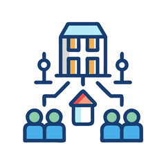 Poster - Connected real estate concept represented with buildings and people