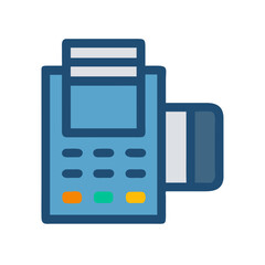 Poster - Blue POS terminal with credit card slot and receipt