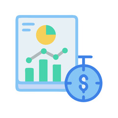 Poster - Financial report graph with time, money analysis metaphor illustration