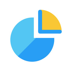 Poster - A simplistic pie chart illustration in bright blues and yellow