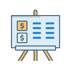 Poster - Financial presentation whiteboard with dollar signs and chart columns