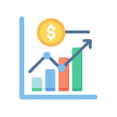 Poster - Financial graph showing growth with dollar coin symbol isolated