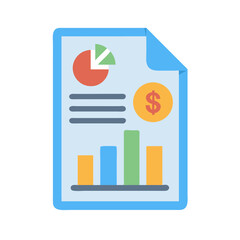 Poster - Financial report document with pie chart and bar graph