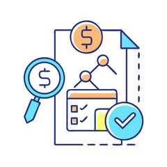 Poster - Analyzing Financial Documents with Magnifying Glass and Checkmark Icon