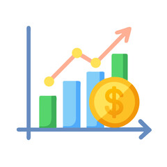 Poster - Colorful stock chart with upward trend and dollar coin