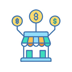 Poster - Storefront with Dollar and Crypto Currency Symbols Illustration