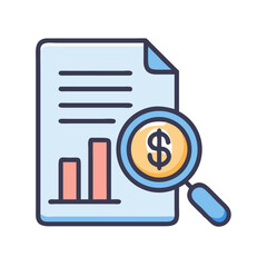 Poster - Financial report analysis with dollar sign, charts and magnifier