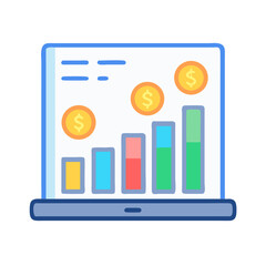 Poster - Laptop showing a financial chart with coins illustration stock