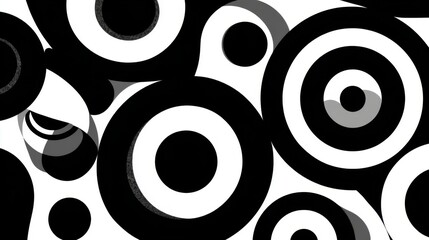 Poster - Circular shapes in black and white create a captivating abstract pattern. The design features varying sizes and layers, adding depth to the composition. Ideal for contemporary art enthusiasts.