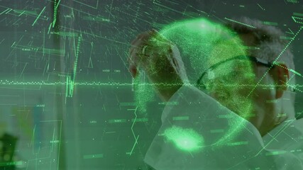 Poster - lab researcher tilting tube under light monitoring green lines forming grid for analysis