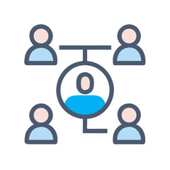 Poster - Network hierarchy illustration with central leadership in flat style