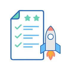 Poster - Completed checklist with rocket representing successful project launch