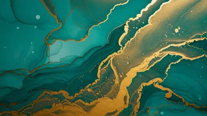 Poster - Golden veins run through a teal and blue abstract background
