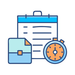 Poster - Icon of schedule briefcase and stop watch on White