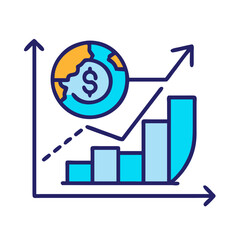 Poster - Global market growth chart with rising bar graph icon