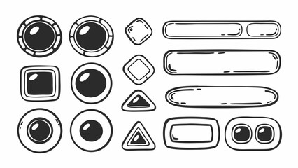 Aufkleber - A collection of black and white hand drawn buttons and bars for a user interface design element created with generated ai
