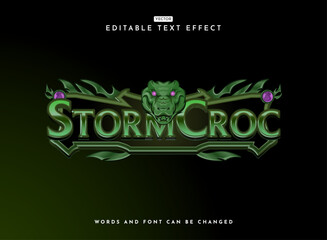 Fototapete - fantasy medieval green crocodile rpg game logo with crocodile head and 3d mystic frame text effect