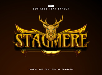 Fototapete - fantasy ancient gold luxury stagmere logo with stag deer head for rpg logo text effect