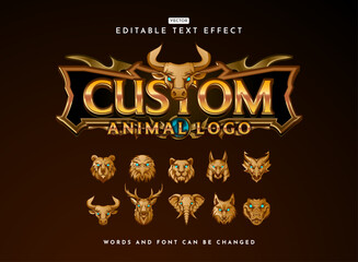 Fototapete - fantasy ancient gold medieval custom rpg game logo design with various animal mascot head text effect