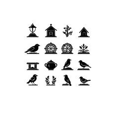 Aufkleber - A collection of sixteen black and white symbolic graphic illustrations