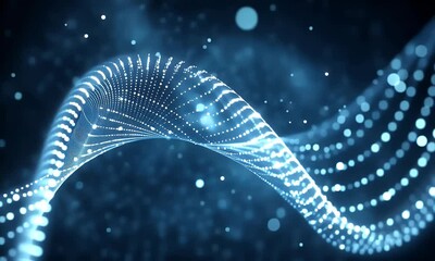 Aufkleber - Abstract futuristic DNA double helix background, blue and white color scheme, glowing dots on a dark background, 