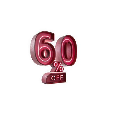 3d rendered sixty percent off discount symbol with neon glow isolated on transparent background