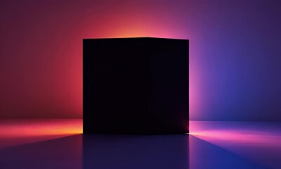 Poster - 3D render, abstract neon background with a glowing square frame in the middle of an empty dark room. Colorful, vibrant light from a colorful laser. 
