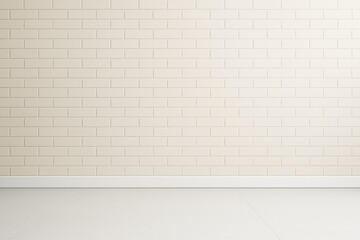 Fototapete - Minimalist empty light room with white brick wall and tiled floor interior, ideal for mockup, branding or design template background concept.