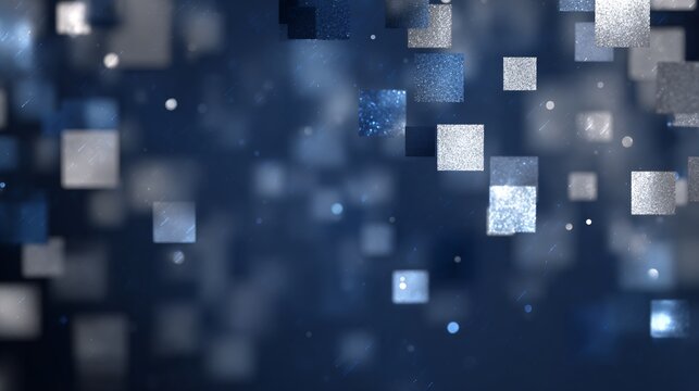 Blurred geometric abstraction with overlapping squares transitioning navy to silver creates a