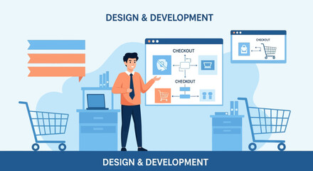 Aufkleber - Website Checkout Process Creation With Development Vector Design Concept