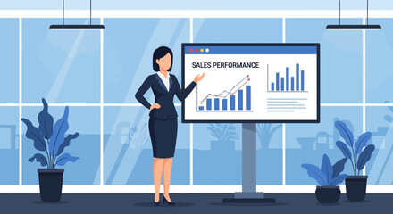 Poster - Business Presentation With Positive Sales Performance Charts in A Corporate Setting