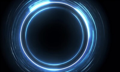 Poster - Abstract blue glowing circular frame on a black background, a futuristic technology concept.

