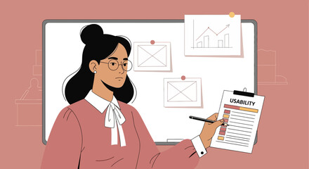 Aufkleber - Woman Analyzing Usability Checklist For Website Or Application Improvement