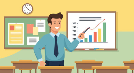 Poster - Friendly Teacher Explaining a Business Growth Chart in a Classroom Setting