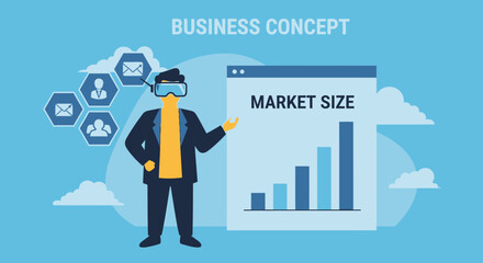 Poster - Virtual Reality Business Presentation Shows Market Growth Trends And Concepts