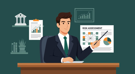 Poster - Analyst Presents Financial Risk Assessment in Business Presentation