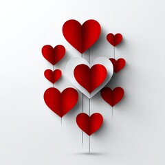 Aufkleber - Minimalist Heart Arrangement: Red and White Paper Cutouts on a Clean White Background.